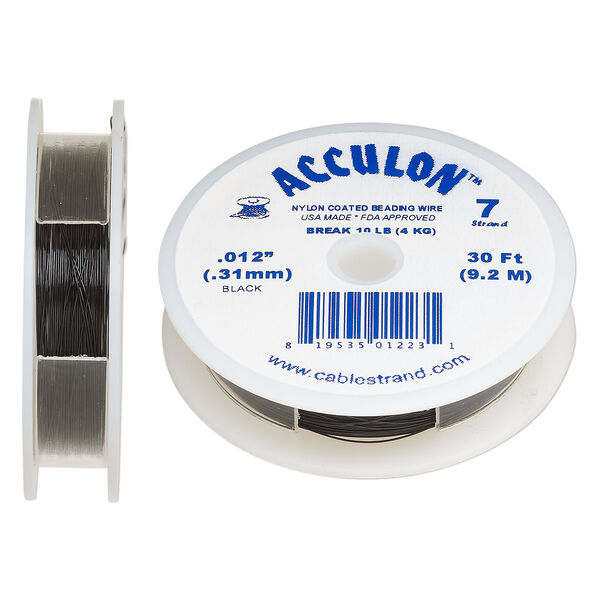 Beading wire, Acculon®, nylon-coated stainless steel, black, 7 strand, 0.012-inch diameter. Sold per 30-foot spool. image number 0