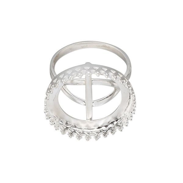 Ring, sterling silver, 21.5mm round with 20mm round cabochon bezel setting, size 9. Sold individually. image number 0