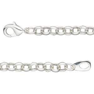 Chain, silver-plated brass, 5mm rolo, 20 inches with lobster claw clasp. Sold individually.