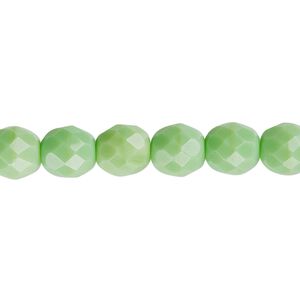 Bead, Czech fire-polished glass, opaque green, 8mm faceted round. Sold per 15-1/2" to 16" strand, approximately 50 beads.