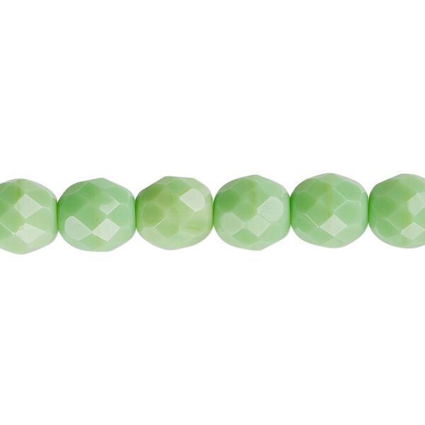 Bead, Czech fire-polished glass, opaque green, 8mm faceted round. Sold per 15-1/2" to 16" strand, approximately 50 beads. image number 0