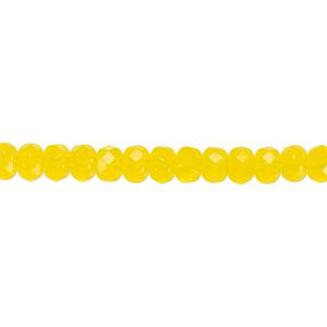 Bead, Czech fire-polished glass, yellow, 5x4mm faceted rondelle. Sold per 15-1/2" to 16" strand.