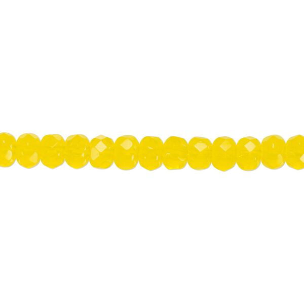 Bead, Czech fire-polished glass, yellow, 5x4mm faceted rondelle. Sold per 15-1/2" to 16" strand. image number 0