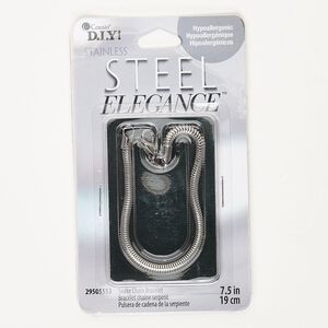 Chain, silver-finished stainless steel, 4mm snake, 7 inches with lobster claw clasp. Sold individually.