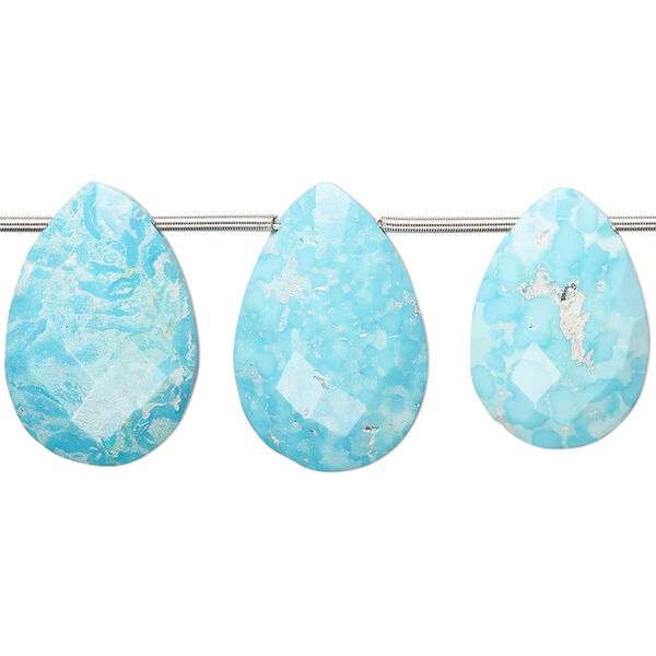Imperial crown turquoise 1pkg3, hand-cut top-drilled faceted puffed teardrop bead natural C+ grade, 15x10mm-25x16mm image number 0
