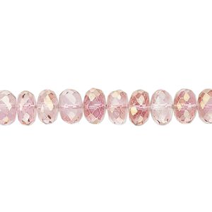 Quartz crystal 1pkg1, hand-cut faceted rondelle bead 7 inch 7x4mm-8x6mm