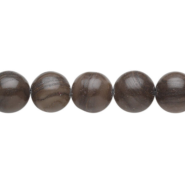 Bead, woodgrain stone (natural), 10mm round, B grade, Mohs hardness 3. Sold per 15-1/2" to 16" strand. image number 0