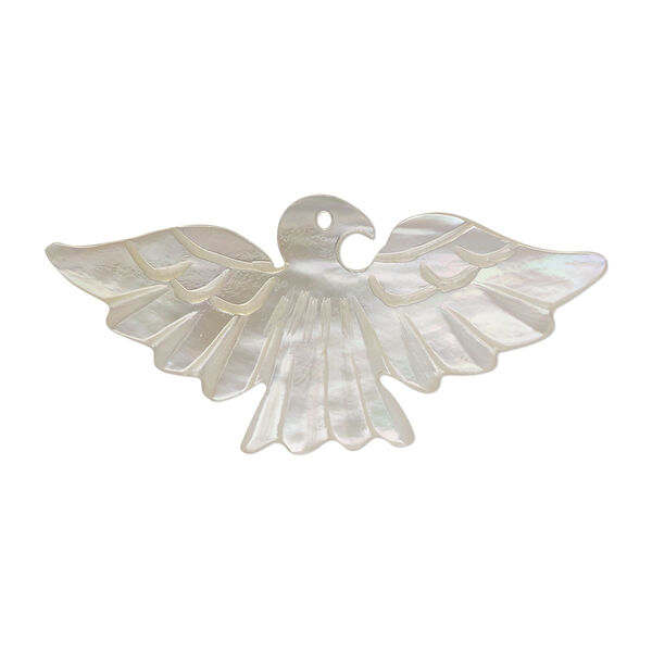 Focal, mother-of-pearl shell (natural), 35x15mm hand-carved bird, Mohs hardness 3-1/2. Sold individually. image number 0