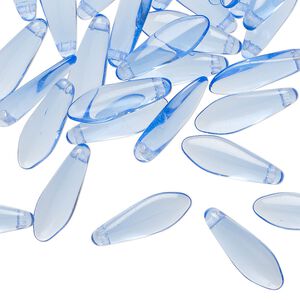 Bead 1pkg50 Czech pressed glass, transparent sapphire blue, 15.5x5mm top-drilled dagger.