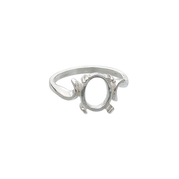 Ring, Sure-Set™, sterling silver, swirl band with 10x8mm 4-prong oval setting, size 8. Sold individually. image number 0