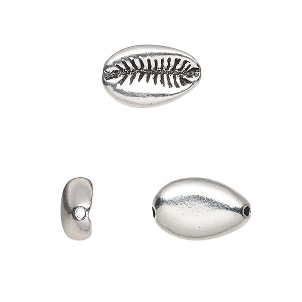 Bead, TierraCast®, antique silver-plated pewter (tin-based alloy), 14x9mm 3D cowrie shell. Sold per pkg of 20. image number 0