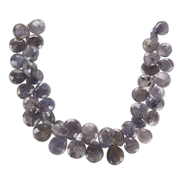 Bead, iolite (natural), medium to dark, 11x9mm-14x12mm graduated hand-cut top-drilled faceted puffed teardrop, B- grade, Mohs hardness 7 to 7-1/2. Sold per 8-inch strand, approximately 40 beads. image number 0