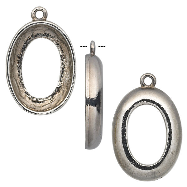 Drop, Almost Instant Jewelry®, gunmetal-plated pewter (tin-based alloy), 24x18mm oval with 22x16mm cosmic oval setting. Sold individually. image number 0