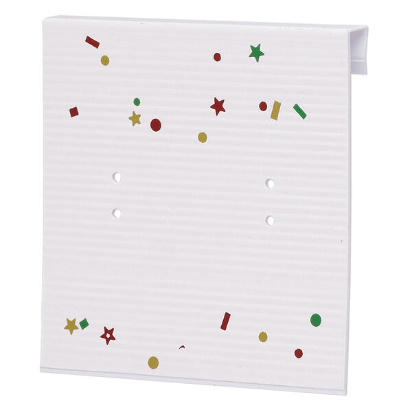 Earring card, paper, white with rainbow confetti, 2x2-inch square. Sold per pkg of 100. image number 1