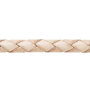 Bolo cord, leather, natural, 6-6.5mm braided round. Sold per 5-foot section.