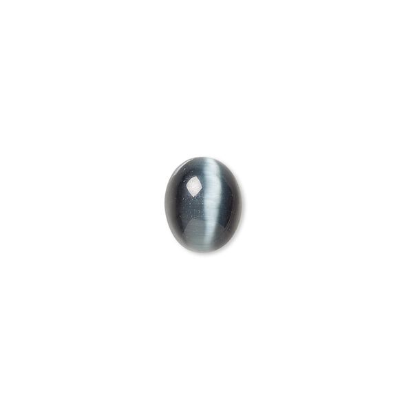 Cabochon, cat's eye glass (fiber optic glass), black, 10x8mm calibrated oval, quality grade. Sold per pkg of 10. image number 0