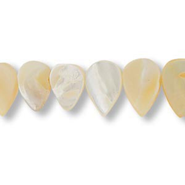 Bead, mother-of-pearl shell (natural), white, 9x7mm-13x9mm top-drilled teardrop, Mohs hardness 3-1/2. Sold per 15" to 16" strand. image number 0