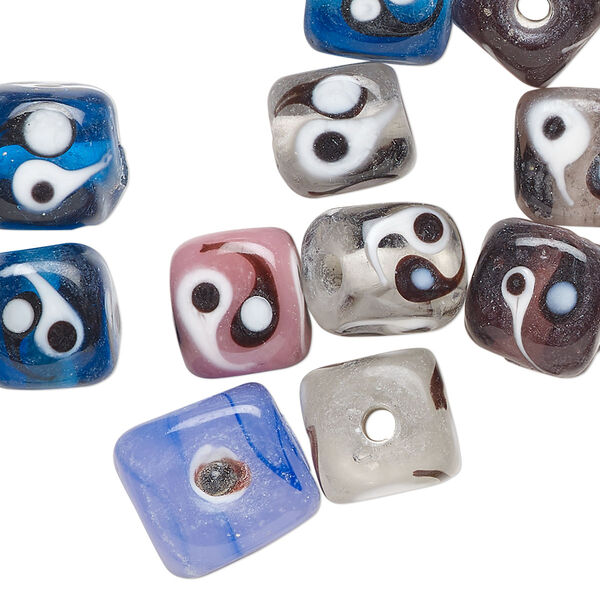 Bead mix, lampworked glass, opaque and translucent mixed colors, 9-13mm cube. Sold per 2-ounce pkg, approximately 25 beads. image number 0