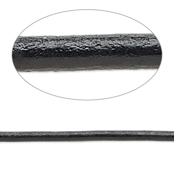 Cord, Ellada Leather™, Greek leather (dyed), black, 2.5mm round. Sold per pkg of 3 yards. image number 0
