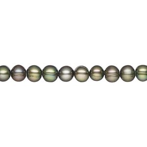 Pearl, cultured freshwater pearl (dyed), green, 4-6mm semi-round, C- grade, Mohs hardness 2-1/2 to 4. Sold per 15" strand, approximately 85 beads.