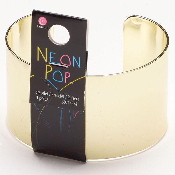 Bracelet component, cuff 1pkg1, gold-finished steel, 46mm wide, 8 inches. image number 0