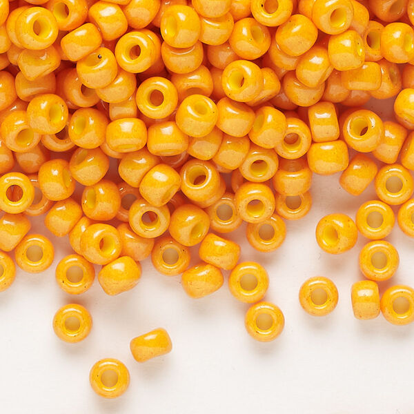 Seed bead, Miyuki, glass, pkg/25g, #6 rocaille, opaque outside dyed squash, (RR-1478). image number 0