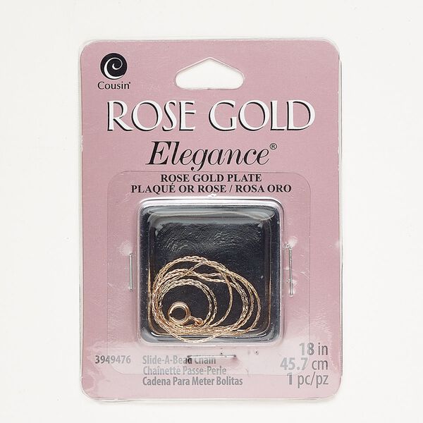 Chain, rose gold-plated copper, 1mm beading, 18 inches with springring clasp. Sold individually. image number 0