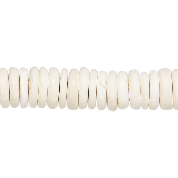 Bead, coconut palm wood (bleached), 10x3-5mm rondelle. Sold per pkg of (2) 15-1/2" to 16" strands. image number 0