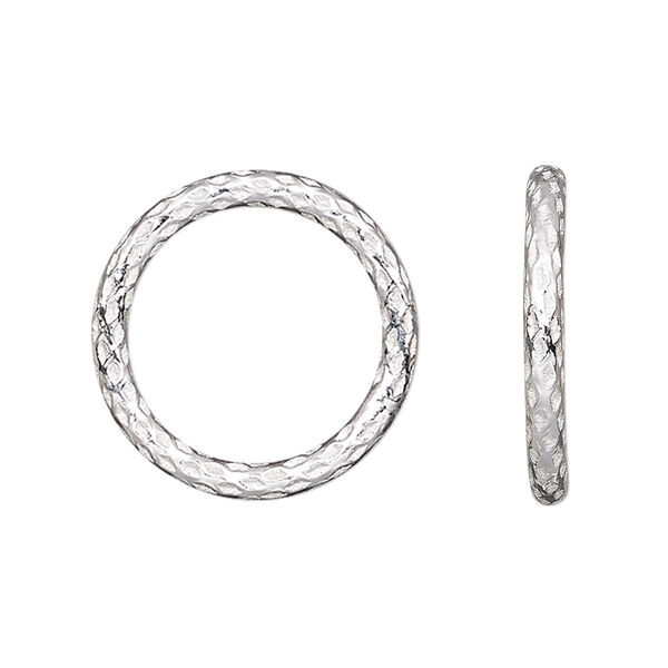 Jump ring, sterling silver, 14mm soldered textured round, 10.8mm inside diameter, 15 gauge. Sold per pkg of 4. image number 0