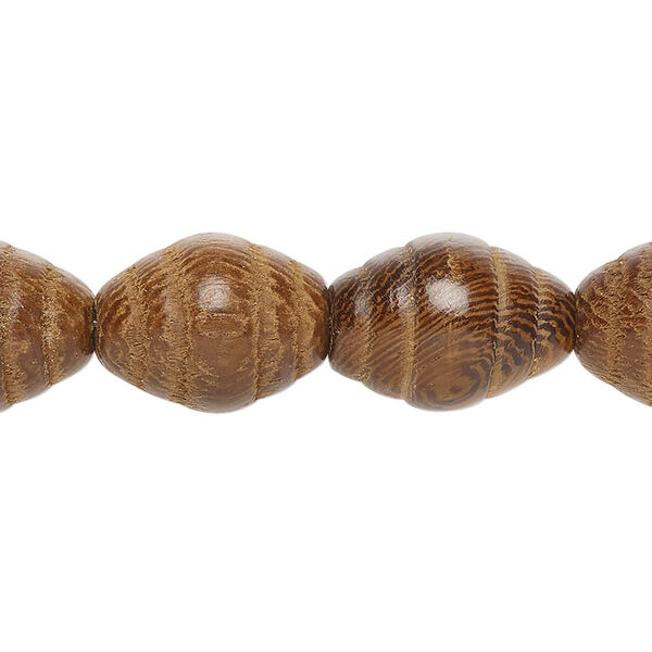 Bead, robles wood (waxed), 15x12mm grooved oval. Sold per 15-1/2" to 16" strand. image number 0