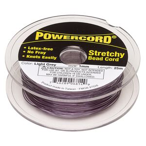 Cord, Powercord®, elastic, light grey, 1mm, 14-pound test. Sold per 25-meter spool.