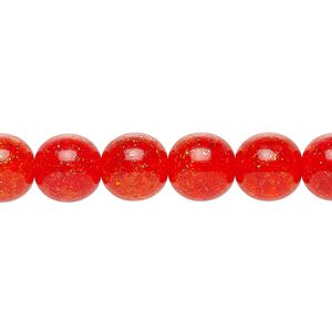 Bead, Czech crackle glass druk, translucent orange, 10mm round. Sold per 15-1/2" to 16" strand.