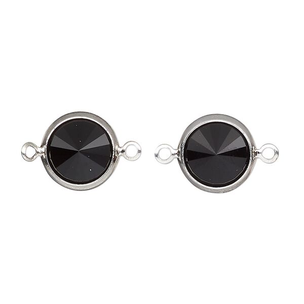 Link, Vintage Crystal™, crystal and silver-plated brass, jet, 12mm rivoli. Sold per pkg of 2. image number 0