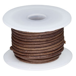 Cord, leather (dyed) 1pkg5yd, antique dark brown, 1.5mm round, per spool.