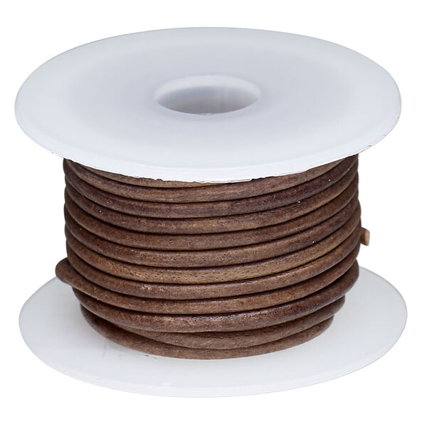 Cord, leather (dyed) 1pkg5yd, antique dark brown, 1.5mm round, per spool. image number 0