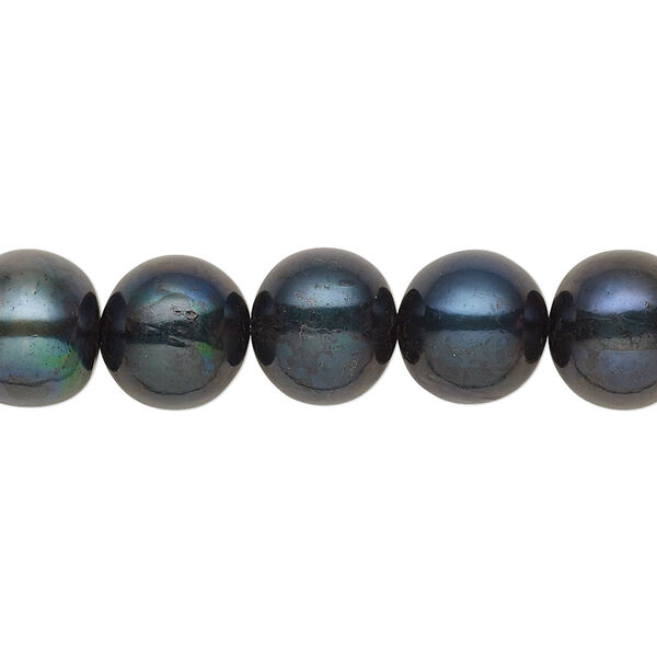 Pearl, cultured freshwater (dyed), iris blue, 8-10mm semi-round with 0.4mm hole, C grade, Mohs hardness 2-1/2 to 4. Sold per 15-inch strand. image number 0