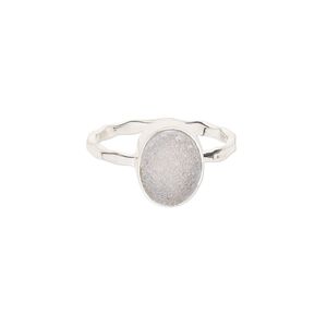 Ring, Create Compliments®, druzy agate and sterling silver, white, 11mm wide oval, size 7. Sold individually.