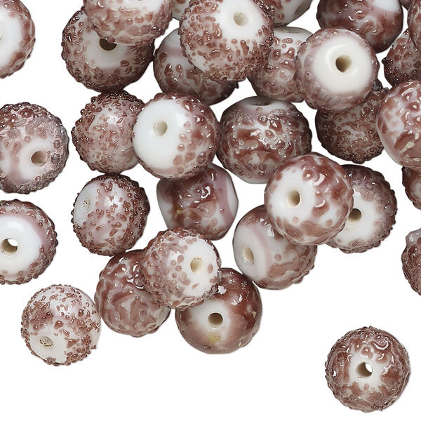 Bead, glass, opaque purple and white, 8mm textured round. Sold per 2-ounce pkg, approximately 65 beads. image number 0