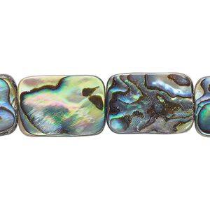 Bead, paua shell (assembled), 18x13mm rectangle, Mohs hardness 3-1/2. Sold per 15-1/2" to 16" strand.
