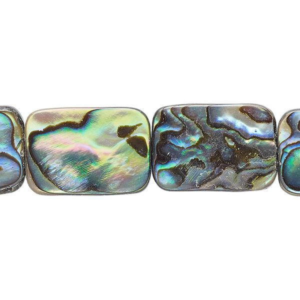 Bead, paua shell (assembled), 18x13mm rectangle, Mohs hardness 3-1/2. Sold per 15-1/2" to 16" strand. image number 0