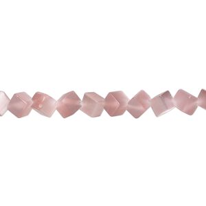 Bead, cat's eye glass (fiber optic glass), blush, 6mm diagonally drilled cube. Sold per 15-inch strand.