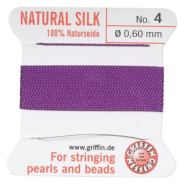 Thread, Griffin, silk, amethyst purple, size #4. Sold per 2-meter card (approximately 78 inches). image number 0