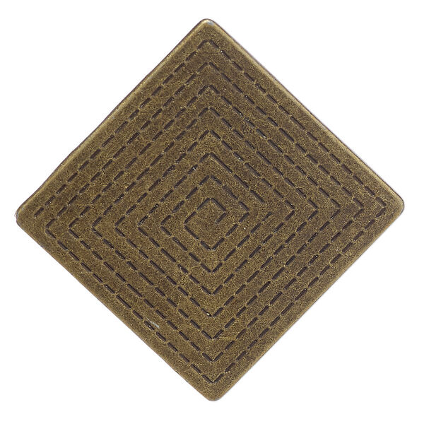 Pendant, Everyday Jewelry, antique brass-finished "pewter" (zinc-based alloy), 53mm diamond with spiral design and hidden bail. Sold individually. image number 0