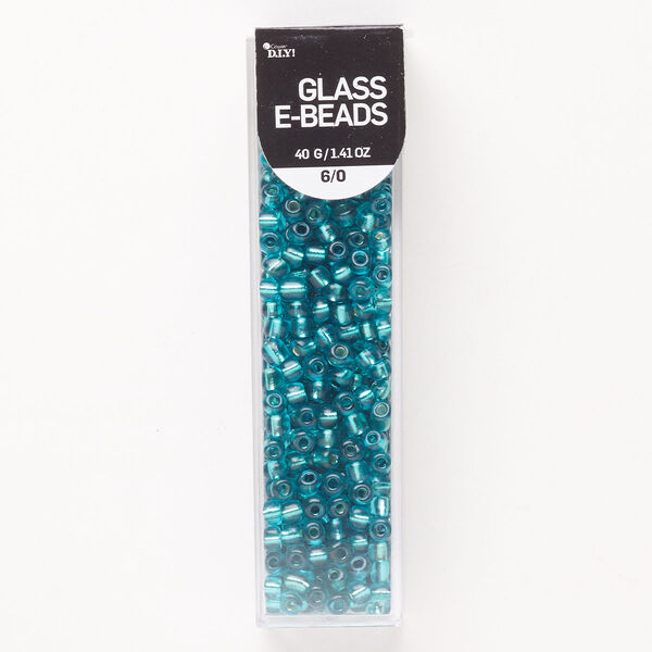 Seed bead, glass, pkg/40g, translucent silver-lined teal, #6 round. image number 0