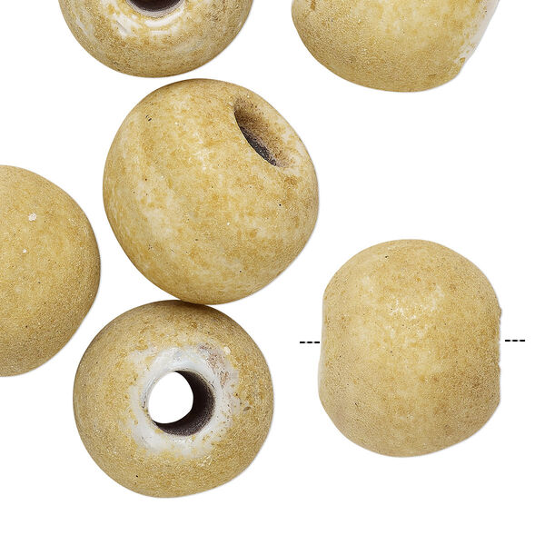 Bead, coated vintage India glass, opaque light tan, 21-24mm textured round with 7-9mm hole. Sold per pkg of 6. image number 0