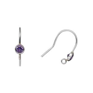 Ear wire fishhook 1pkg2 sterling silver / amethyst (natural), 15mm / 4mm faceted round / open loop, 20 gauge 1 pair