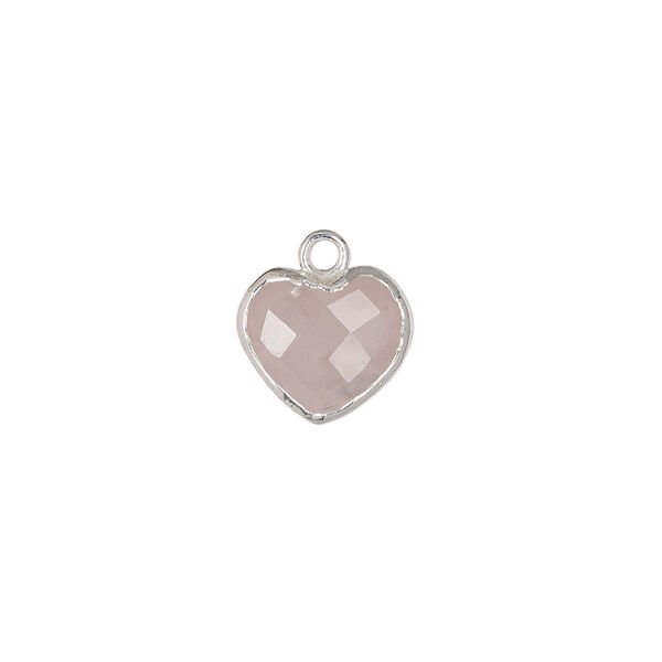 Drop, rose quartz (natural) / sterling silver / silver-plated copper, 10mm hand-cut faceted puffed heart. Sold individually. image number 0
