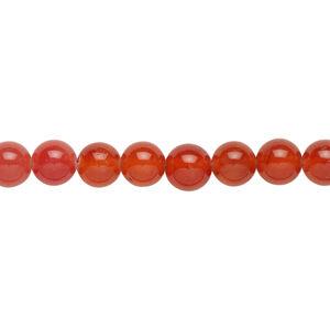 Quartz 1pkg1, round bead, 14 inch red-orange 5-7mm