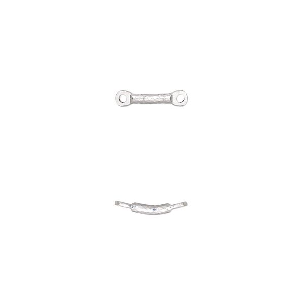 Link, silver-plated brass, 22x4mm diamond-cut curved bar. Sold per pkg of 10. image number 0
