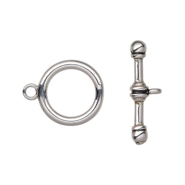Clasp, toggle, enamel and stainless steel, black, 16mm round. Sold individually. image number 0